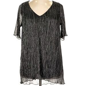 Evans Black Metallic Top Size 18 UK/14 US | Shimmer Short Sleeve Blouse NWT